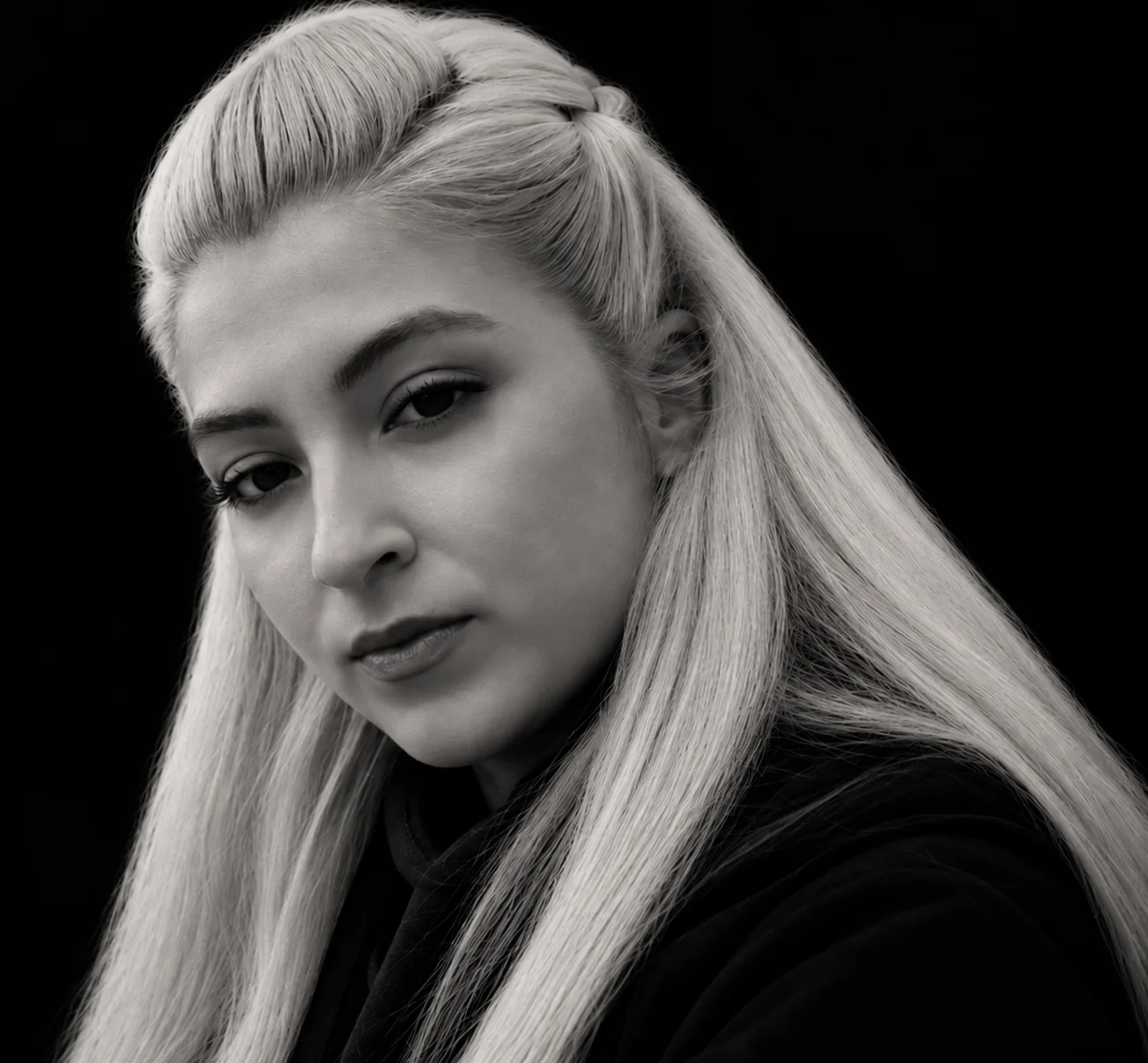 Black-and-white portrait of Tuba Deligöz.